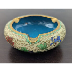 Vintage Chinese Cloisonne Flower Ashtray 3-1/4" by Jingfa
